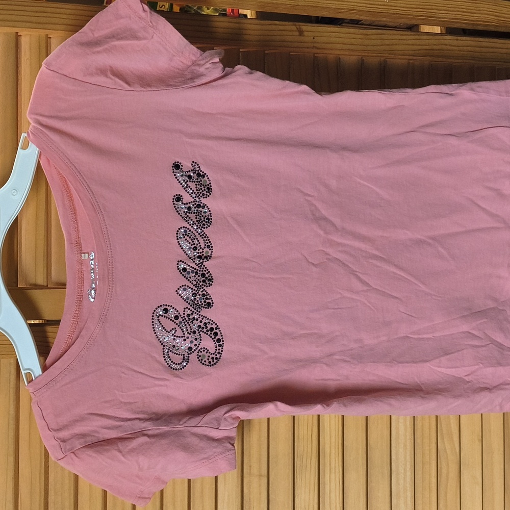 Guess Brand Pink Tee With Rhinestone & Black Beading  Guess Graphic-Med.-NWOT
